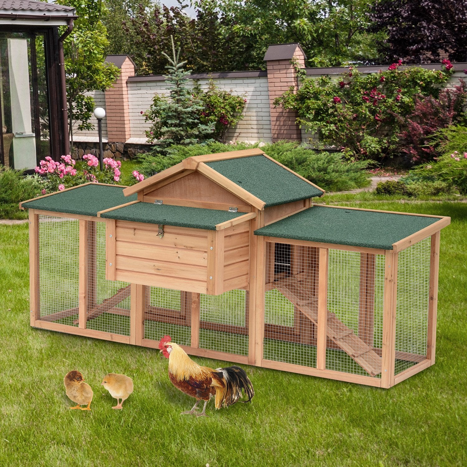 PawHut Deluxe Wood Chicken Poultry Coop Hens House with Nesting Boxes