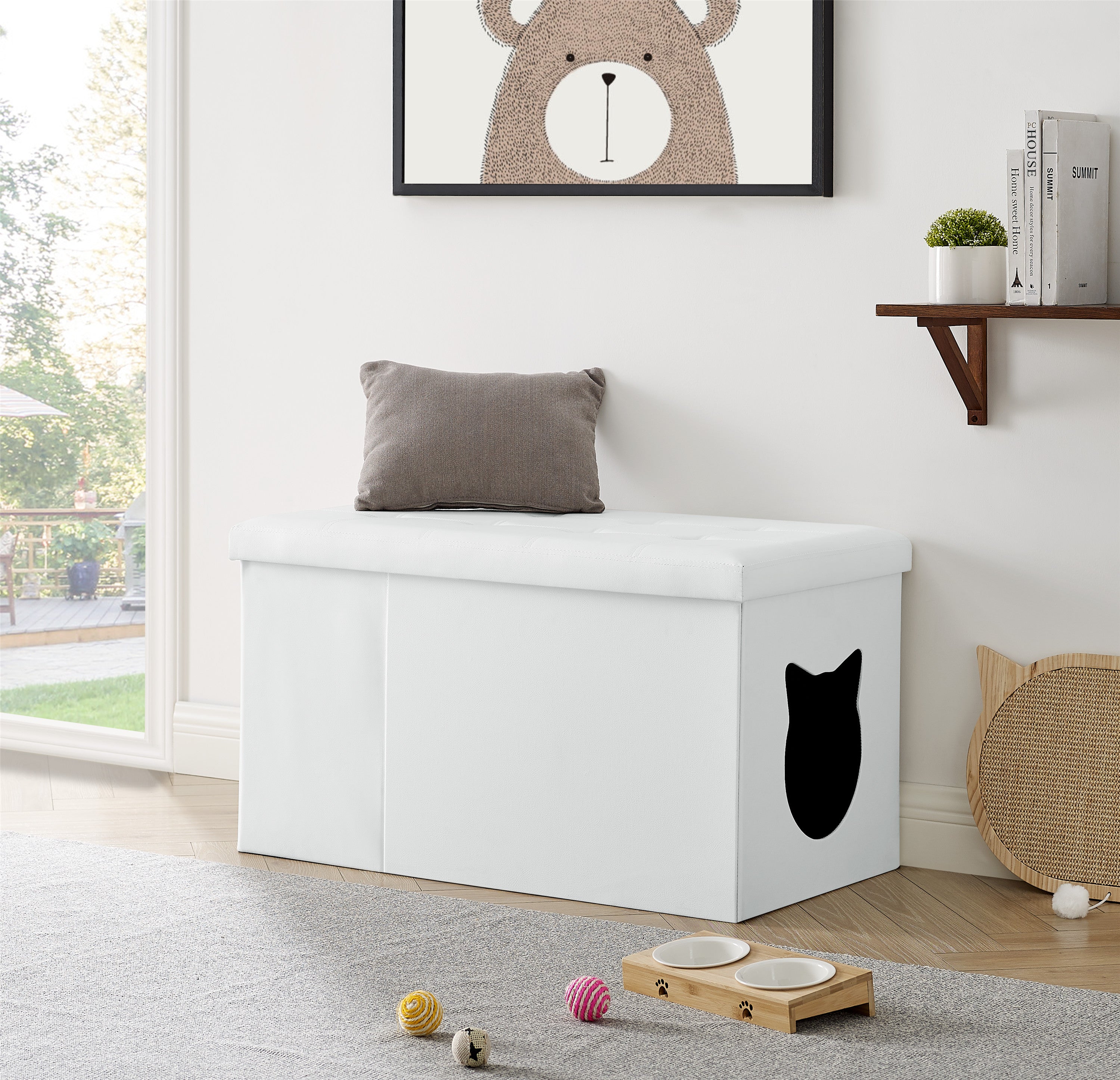 Cat Litter Box Enclosure Hidden Washroom Bench Ottoman